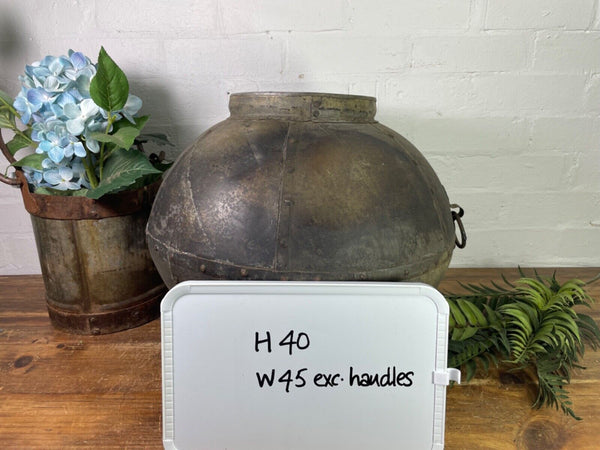 XL Large Vintage Rustic Hand Beaten Riveted Indian Water Pot Vase Garden Planter