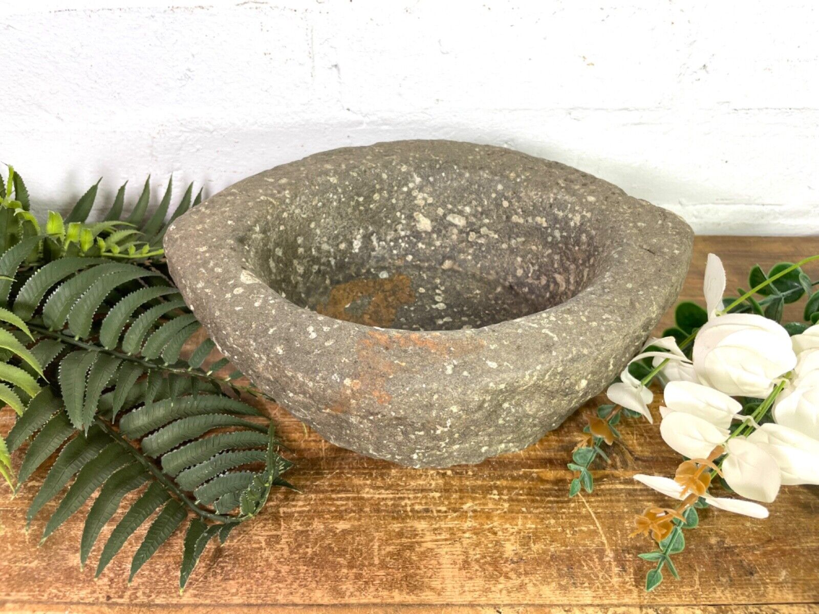 Vintage Rustic Hand Carved Solid Stone Mortar Bowl Dish