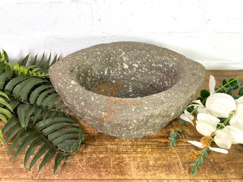 Vintage Rustic Hand Carved Solid Stone Mortar Bowl Dish