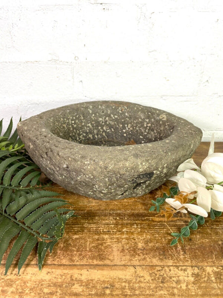 Vintage Rustic Hand Carved Solid Stone Mortar Bowl Dish