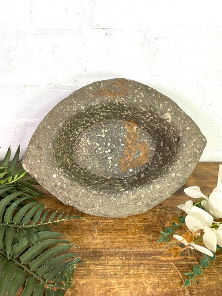 Vintage Rustic Hand Carved Solid Stone Mortar Bowl Dish