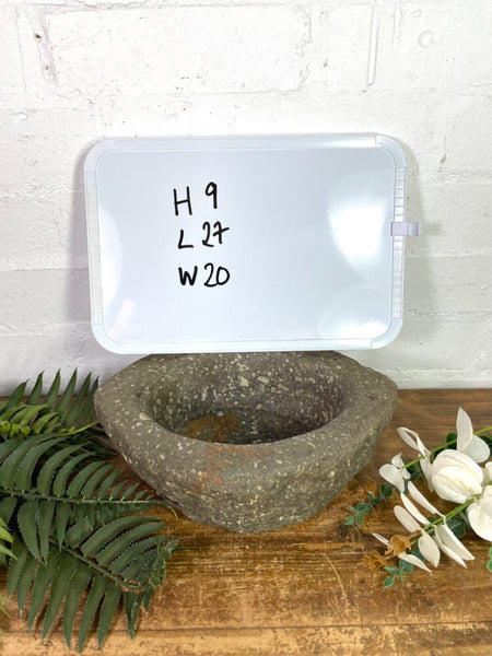 Vintage Rustic Hand Carved Solid Stone Mortar Bowl Dish