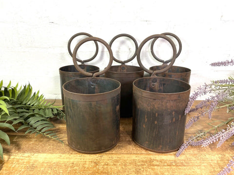 Vintage Rustic Riveted Iron Metal Pot Utensil Herb Planter Pen Desk Storage