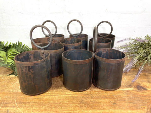 Vintage Rustic Double Riveted Iron Metal Pot Utensil Planter Pen Desk Storage