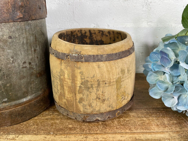 Vintage Rustic Indian Wabi Sabi Hand Carved Wooden Grain Measure Storage Pot