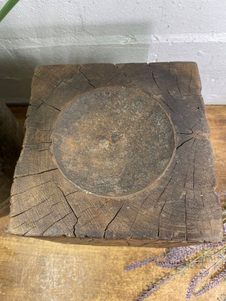 Vintage Reclaimed Hand Carved Indian Wooden Pillar Base Candle Holder Plinth