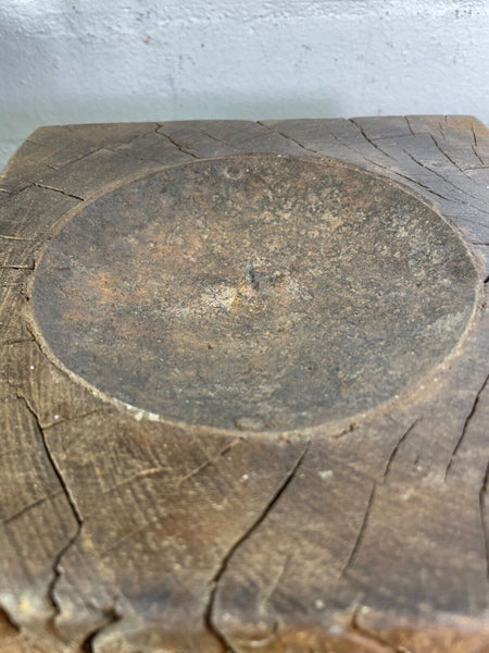 Vintage Reclaimed Hand Carved Indian Wooden Pillar Base Candle Holder Plinth