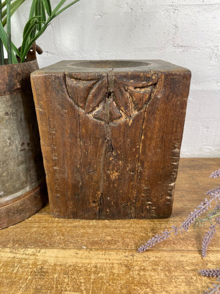 Vintage Reclaimed Hand Carved Indian Wooden Pillar Base Candle Holder Plinth
