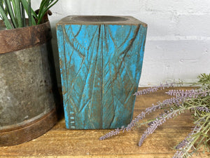 Vintage Reclaimed Hand Carved Indian Wooden Pillar Base Candle Holder Plinth