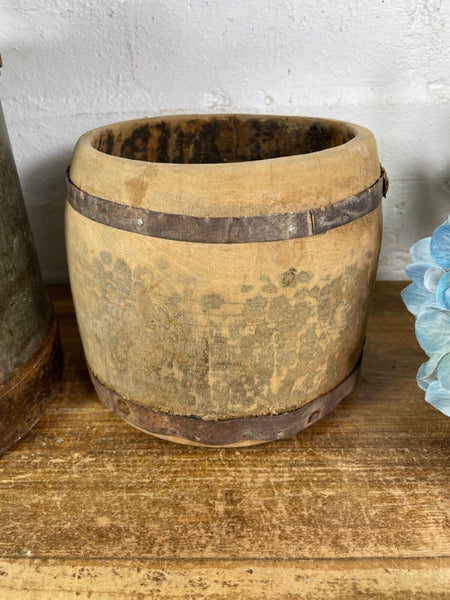 Vintage Rustic Indian Wabi Sabi Hand Carved Wooden Grain Measure Storage Pot