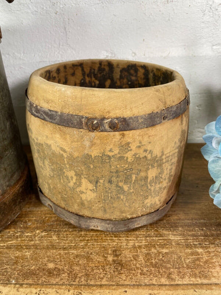 Vintage Rustic Indian Wabi Sabi Hand Carved Wooden Grain Measure Storage Pot