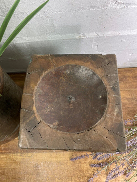Vintage Reclaimed Hand Carved Indian Wooden Pillar Base Candle Holder Plinth