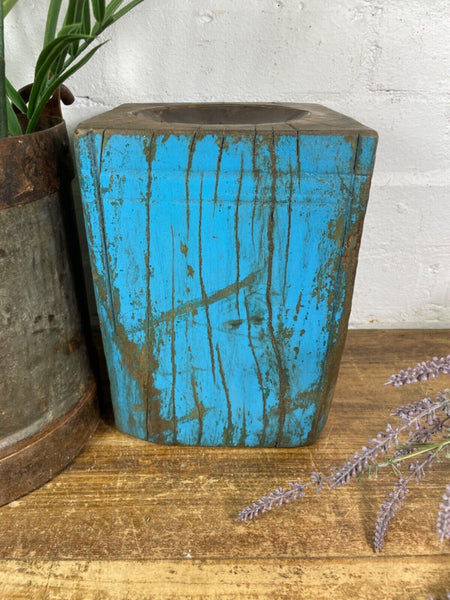 Vintage Reclaimed Hand Carved Indian Wooden Pillar Base Candle Holder Plinth