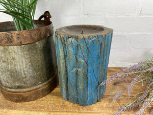 Vintage Reclaimed Hand Carved Indian Wooden Pillar Base Candle Holder Plinth