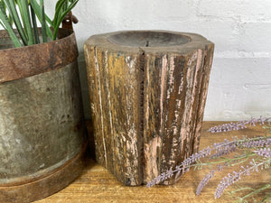 Vintage Reclaimed Hand Carved Indian Wooden Pillar Base Candle Holder Plinth