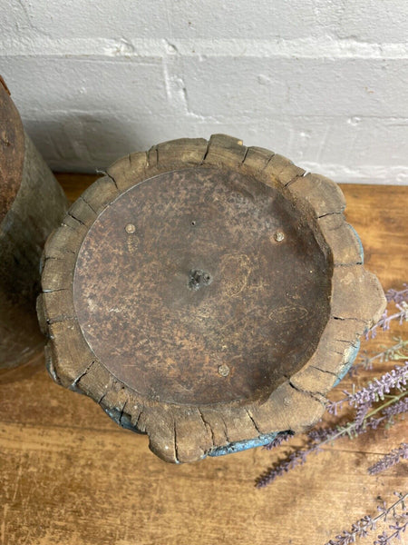 Vintage Reclaimed Hand Carved Indian Wooden Pillar Base Candle Holder Plinth