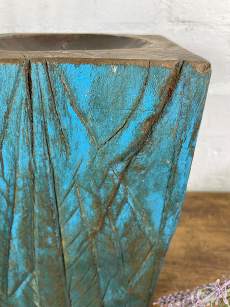 Vintage Reclaimed Hand Carved Indian Wooden Pillar Base Candle Holder Plinth