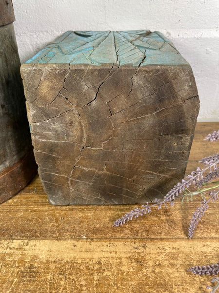 Vintage Reclaimed Hand Carved Indian Wooden Pillar Base Candle Holder Plinth