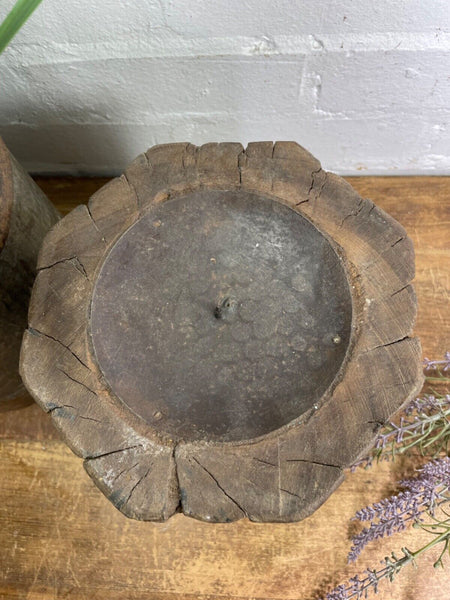 Vintage Reclaimed Hand Carved Indian Wooden Pillar Base Candle Holder Plinth