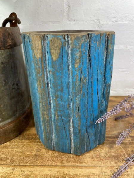 Vintage Reclaimed Hand Carved Indian Wooden Pillar Base Candle Holder Plinth