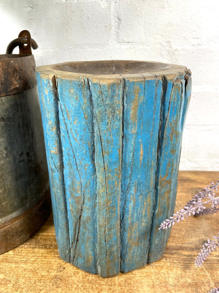 Vintage Reclaimed Hand Carved Indian Wooden Pillar Base Candle Holder Plinth