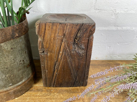 Vintage Reclaimed Hand Carved Indian Wooden Pillar Base Candle Holder Plinth