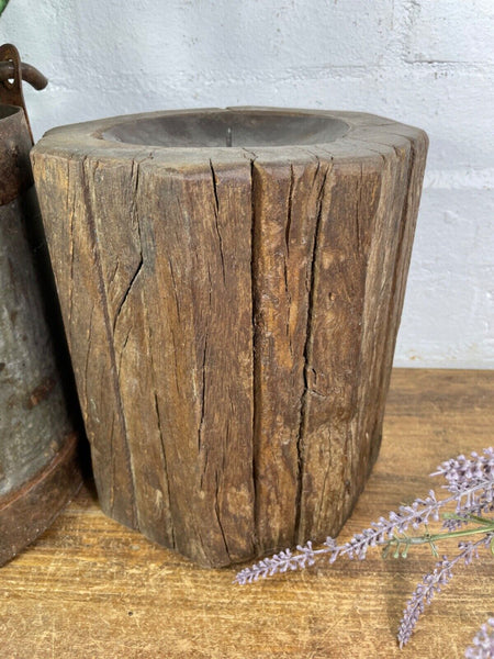 Vintage Reclaimed Hand Carved Indian Wooden Pillar Base Candle Holder Plinth