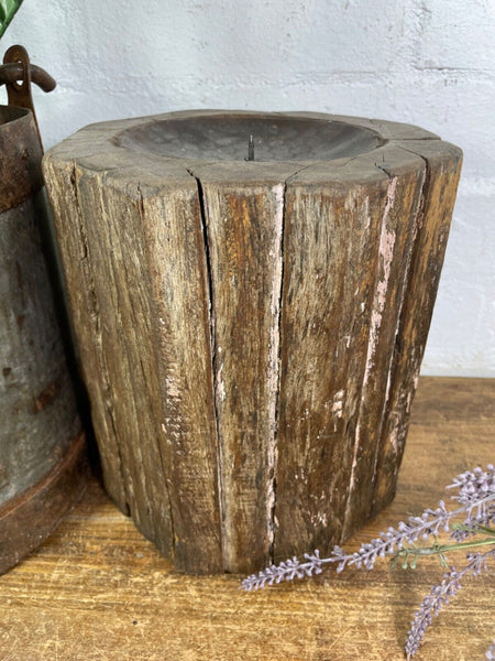 Vintage Reclaimed Hand Carved Indian Wooden Pillar Base Candle Holder Plinth