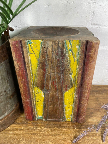 Vintage Reclaimed Hand Carved Indian Wooden Pillar Base Candle Holder Plinth