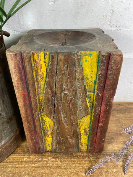 Vintage Reclaimed Hand Carved Indian Wooden Pillar Base Candle Holder Plinth