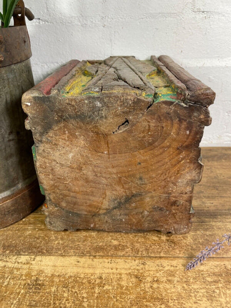 Vintage Reclaimed Hand Carved Indian Wooden Pillar Base Candle Holder Plinth