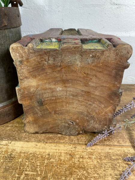 Vintage Reclaimed Hand Carved Indian Wooden Pillar Base Candle Holder Plinth