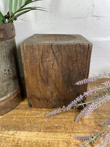 Vintage Reclaimed Hand Carved Indian Wooden Pillar Base Candle Holder Plinth