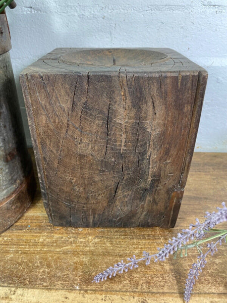 Vintage Reclaimed Hand Carved Indian Wooden Pillar Base Candle Holder Plinth