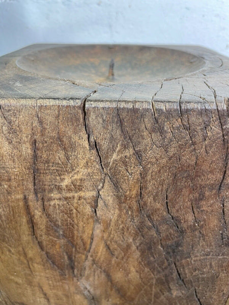 Vintage Reclaimed Hand Carved Indian Wooden Pillar Base Candle Holder Plinth