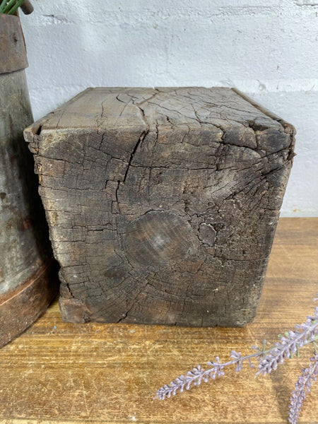 Vintage Reclaimed Hand Carved Indian Wooden Pillar Base Candle Holder Plinth