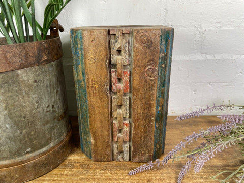 Vintage Reclaimed Hand Carved Indian Wooden Pillar Base Candle Holder Plinth