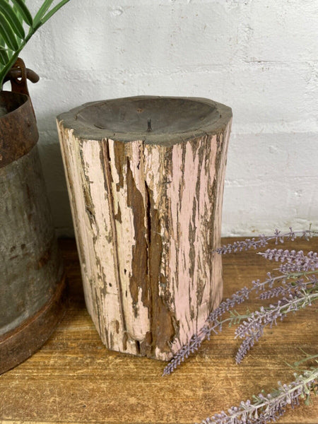 Vintage Reclaimed Hand Carved Indian Wooden Pillar Base Candle Holder Plinth