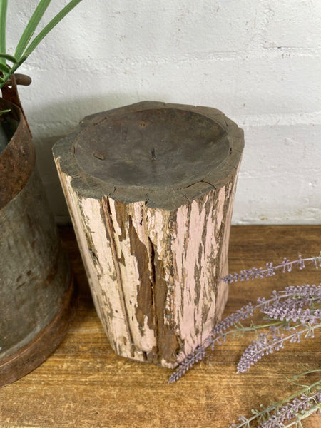 Vintage Reclaimed Hand Carved Indian Wooden Pillar Base Candle Holder Plinth