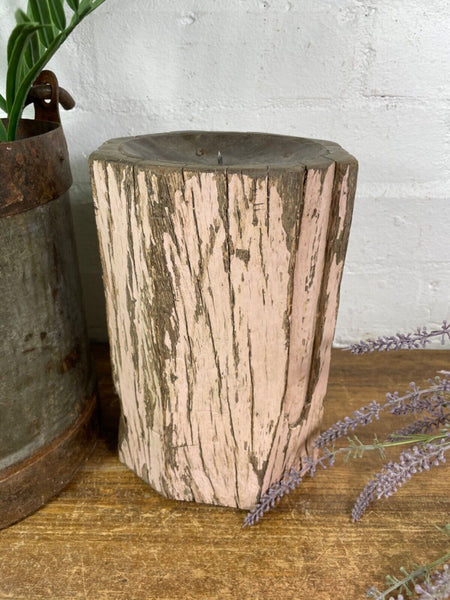 Vintage Reclaimed Hand Carved Indian Wooden Pillar Base Candle Holder Plinth