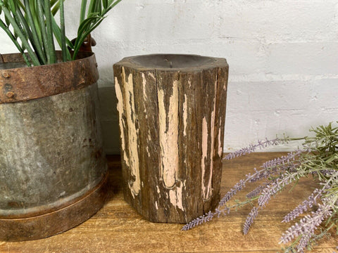 Vintage Reclaimed Hand Carved Indian Wooden Pillar Base Candle Holder Plinth