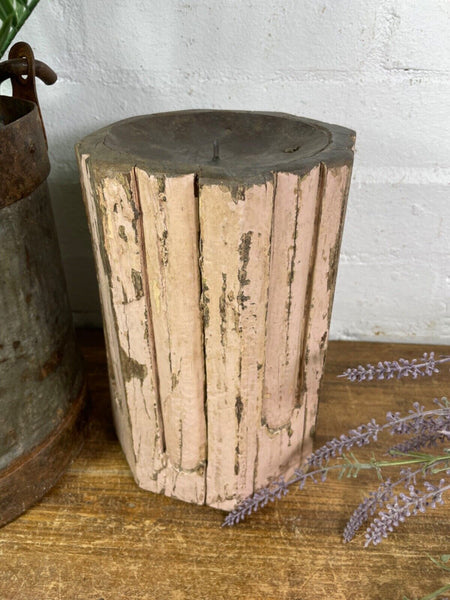 Vintage Reclaimed Hand Carved Indian Wooden Pillar Base Candle Holder Plinth