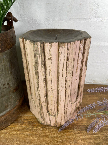 Vintage Reclaimed Hand Carved Indian Wooden Pillar Base Candle Holder Plinth