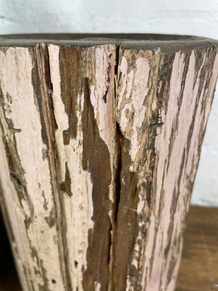 Vintage Reclaimed Hand Carved Indian Wooden Pillar Base Candle Holder Plinth