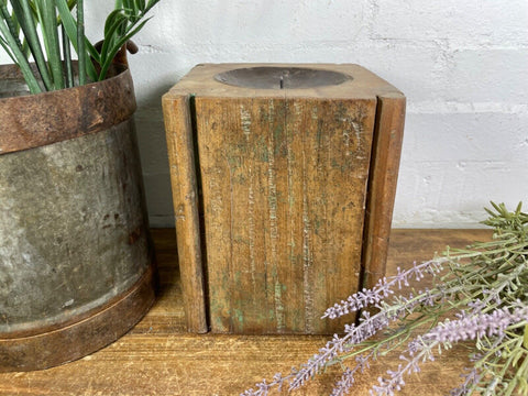 Vintage Reclaimed Hand Carved Indian Wooden Pillar Base Candle Holder Plinth