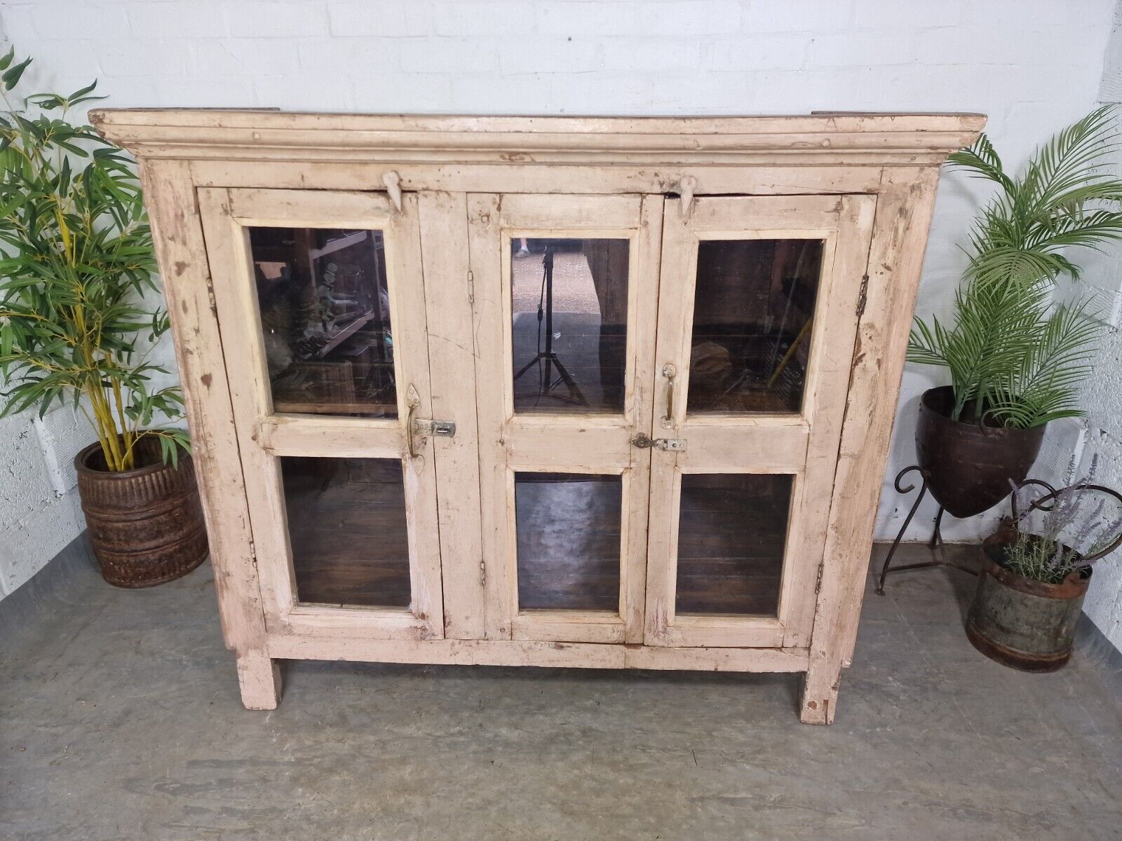 Vintage Indian Glazed Wooden Kitchen Bathroom Drinks Display Cabinet Sideboard