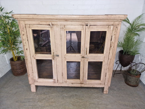 Vintage Indian Glazed Wooden Kitchen Bathroom Drinks Display Cabinet Sideboard