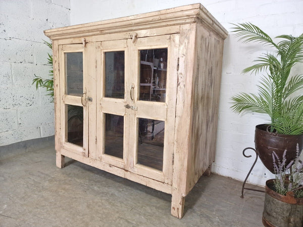 Vintage Indian Glazed Wooden Kitchen Bathroom Drinks Display Cabinet Sideboard