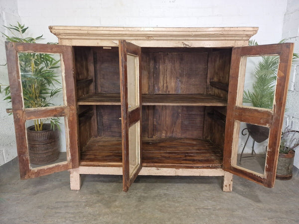 Vintage Indian Glazed Wooden Kitchen Bathroom Drinks Display Cabinet Sideboard