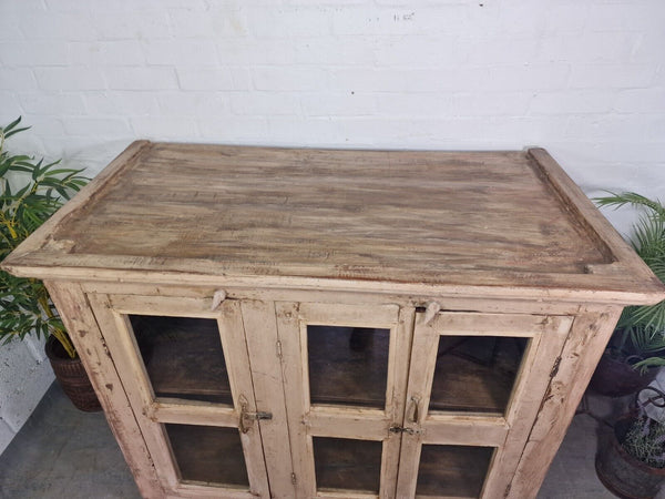 Vintage Indian Glazed Wooden Kitchen Bathroom Drinks Display Cabinet Sideboard